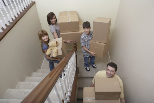 Packed boxes and household items prepared for a house move in Islington